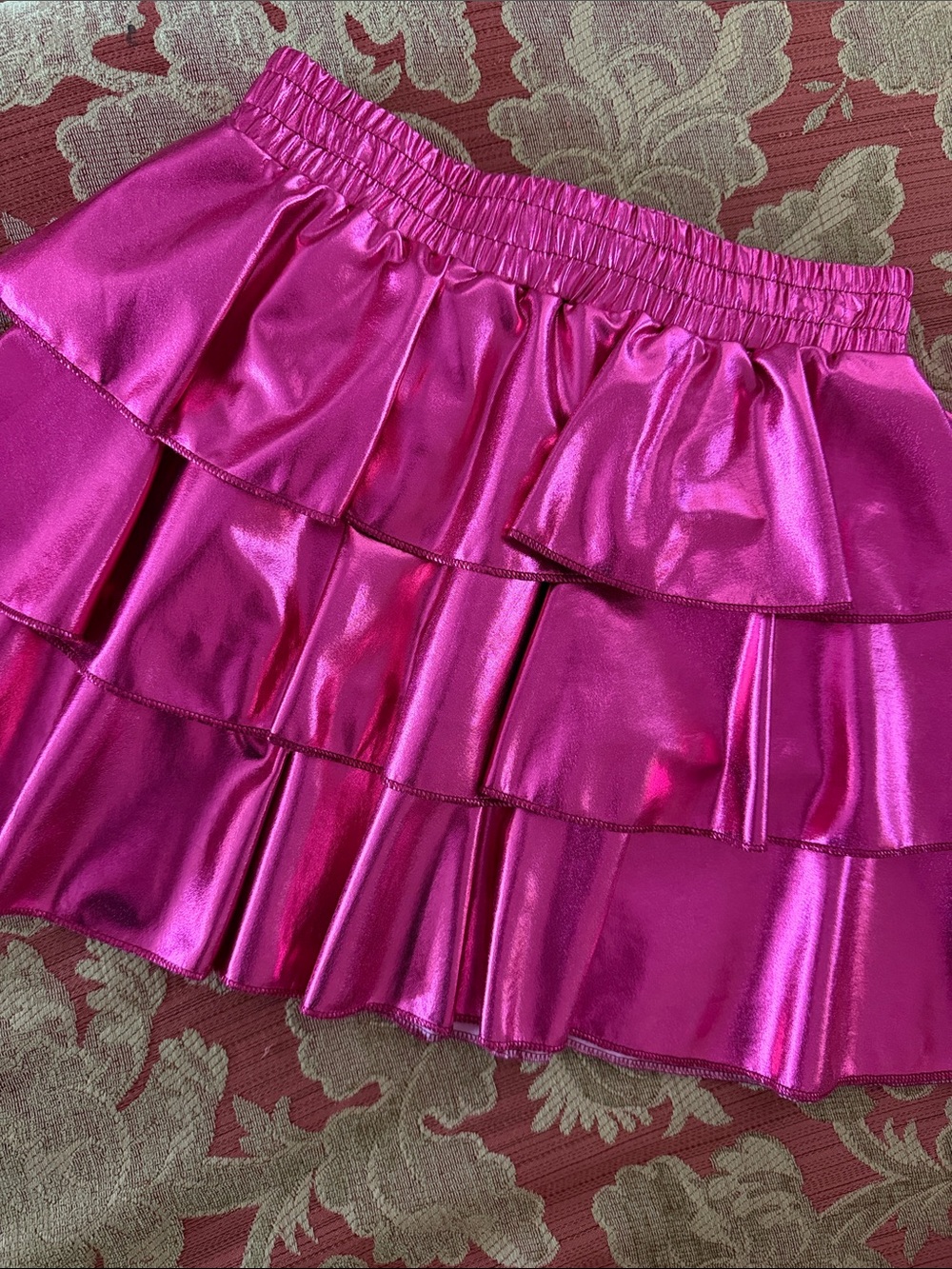 Girls Metallic Pink Tiered Ruffle Skirt -size 10 NWOT